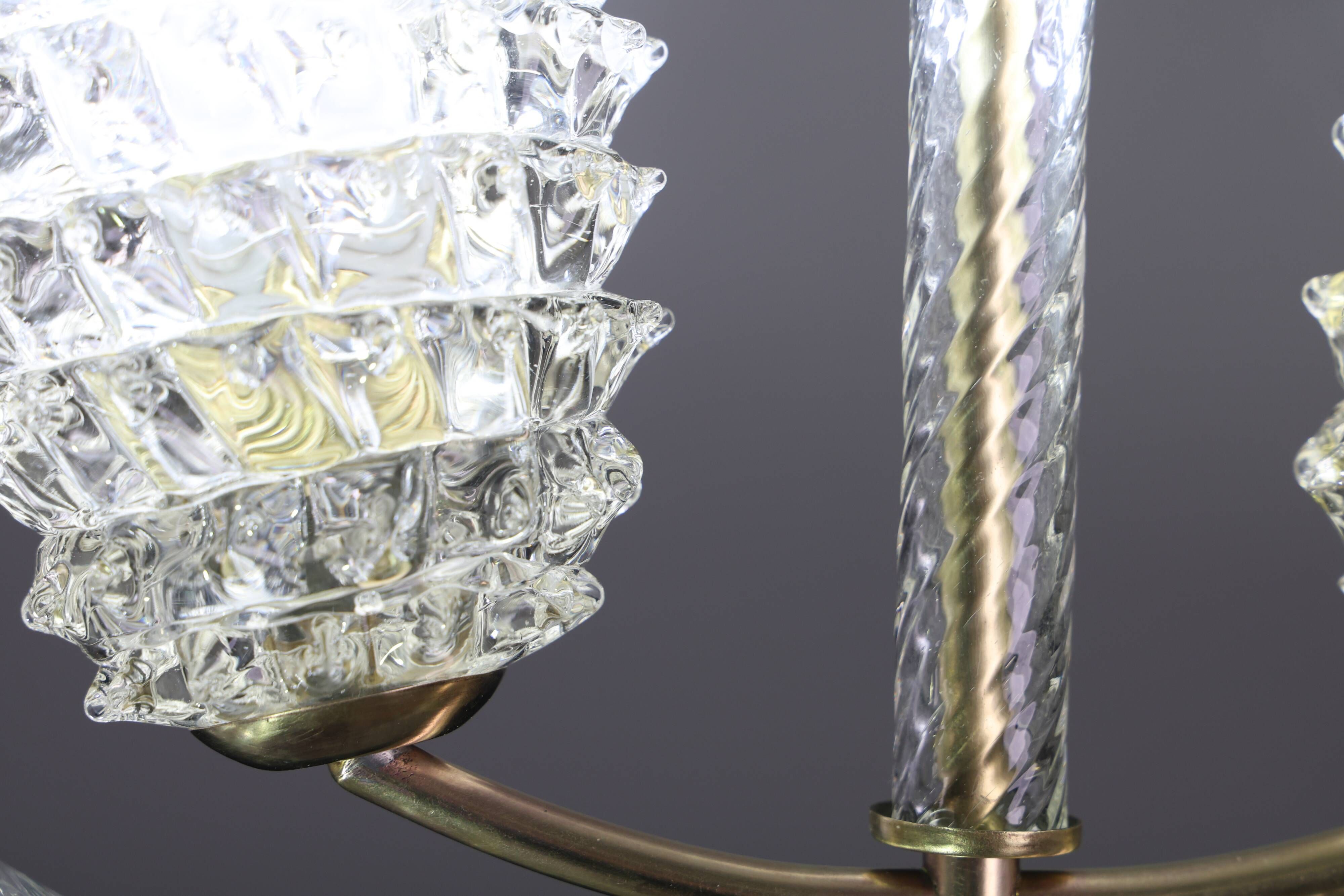 Amazing 2 Light Clear Rostrato Murano Glass Chandelier by Barovier & Toso,