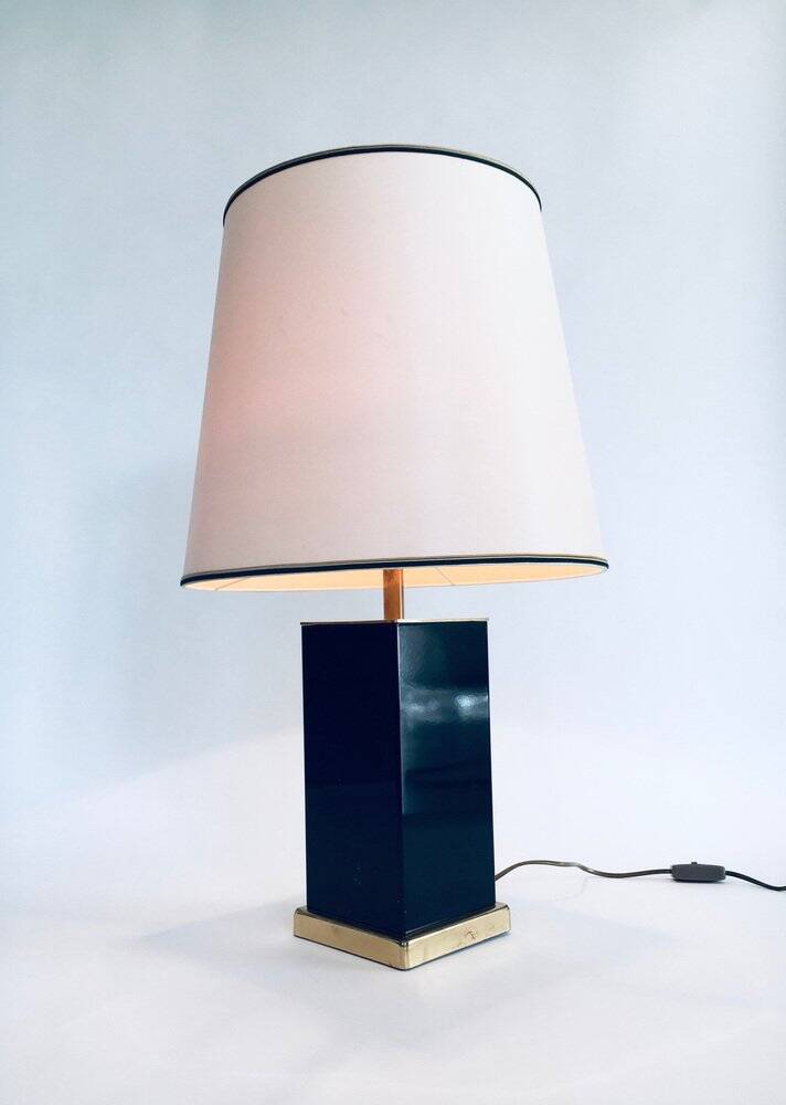 Hollywood Regency Style Black & Gold Square Table Lamp, 1970s