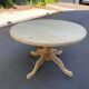 Extendable round dining table with central leg, renovated in solid wood, 200cm