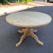 Table à manger ronde extensible pied central rénovée en bois massif 200cm