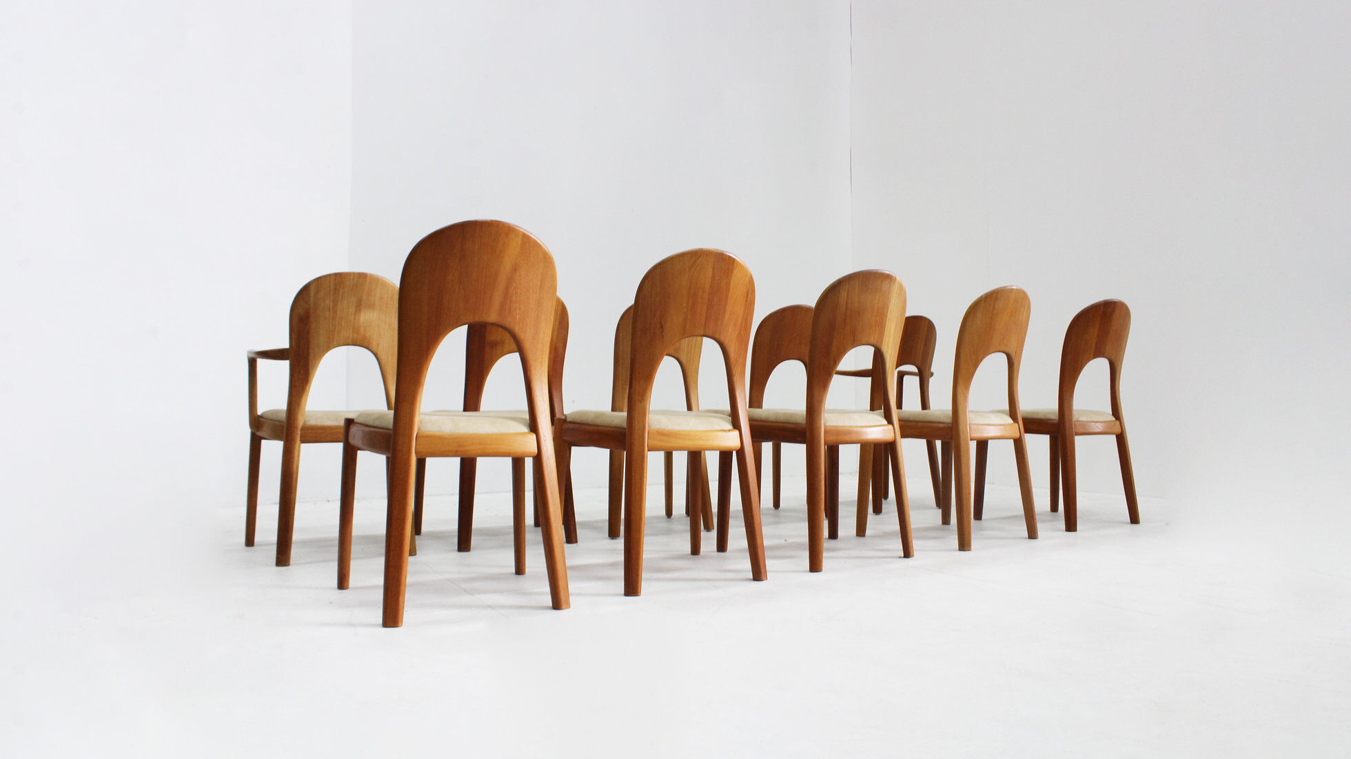 Vintage Danish dining chairs by Niels Koefoed solid teak, set of 10