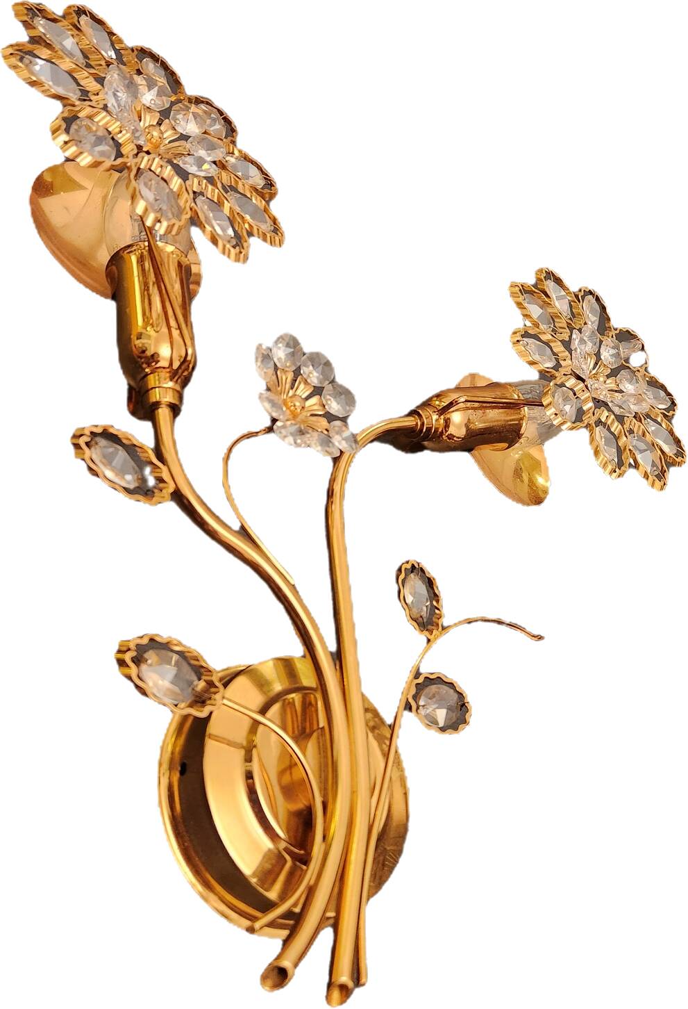 Set Hollywood Regency Wandlampe vergoldet Messing Swarovski-Kristalle Palwa