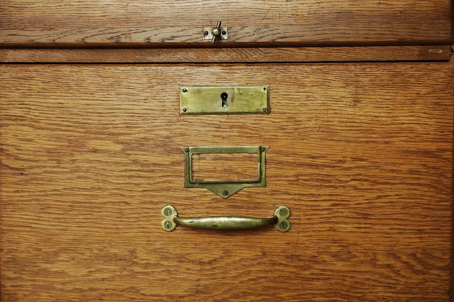 Vintage Industrial English Oak Filing Cabinet with Drawers, 1920s