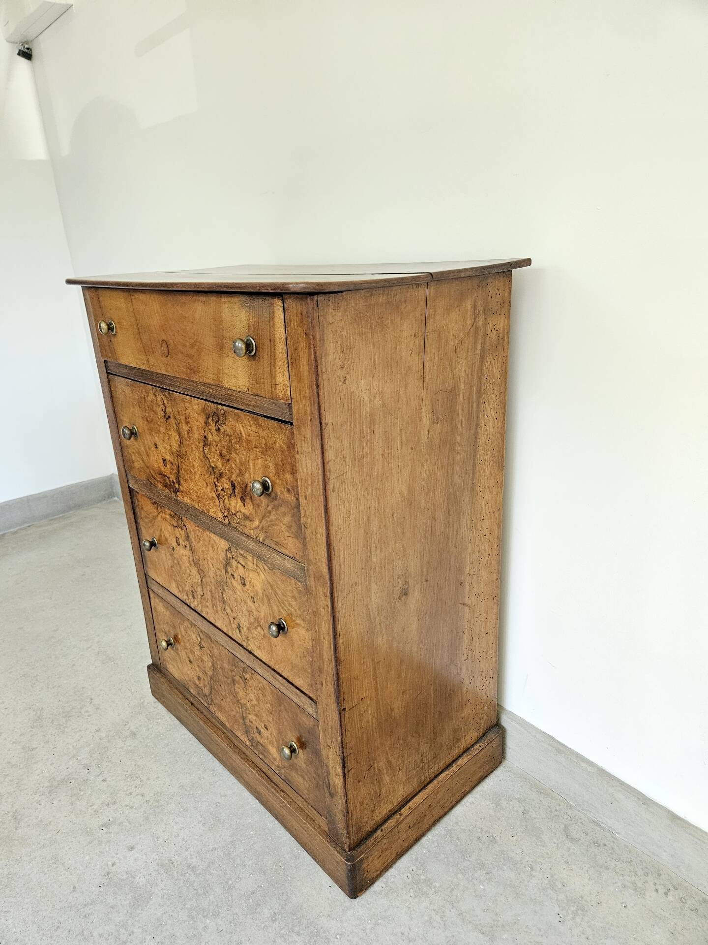 commode 4 tiroirs meuble rangement bois ronce de noyer ancienne vintag