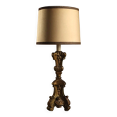 Antique carved and gilded wooden candelabrum with fabric shade, Italy, 19th century.
