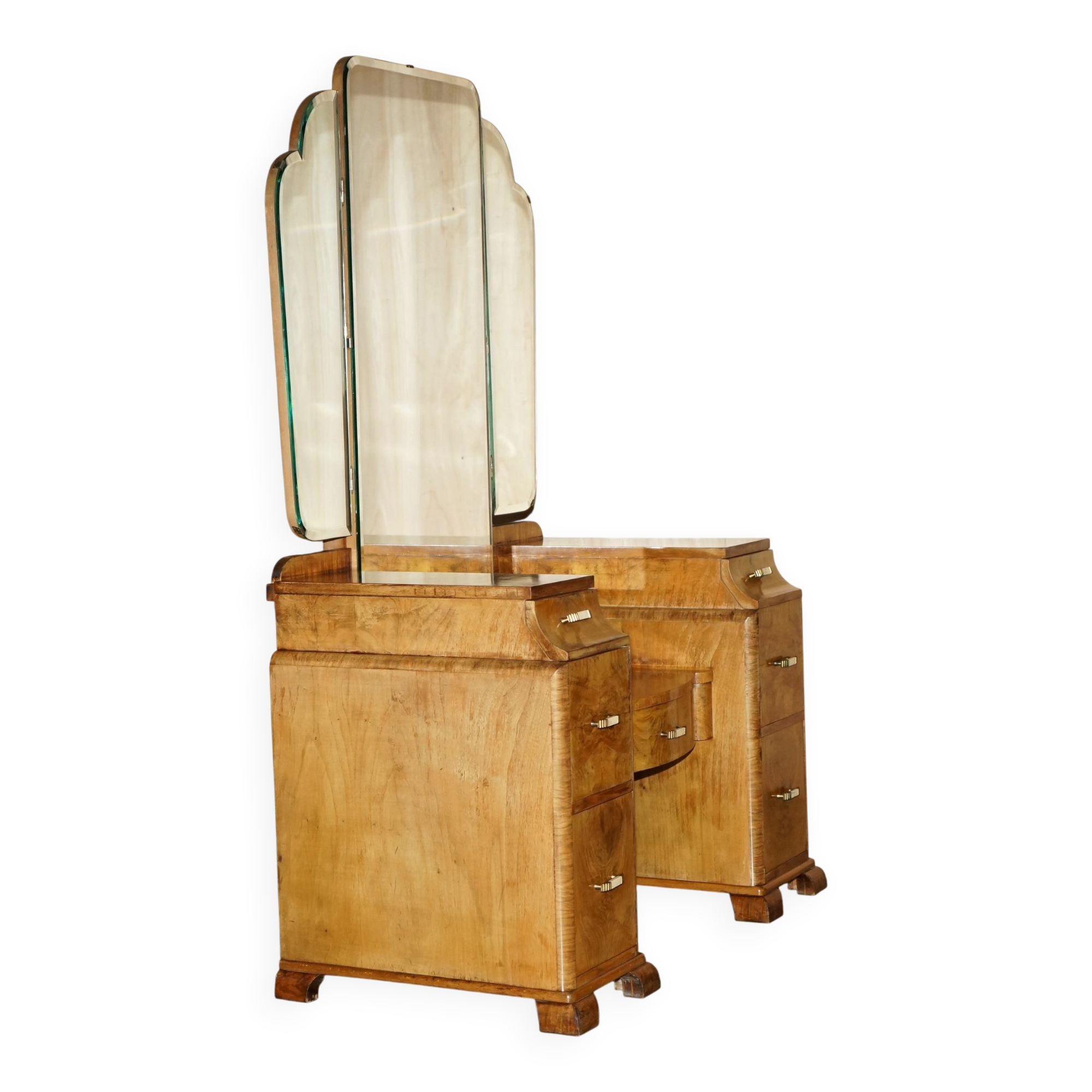 Art Deco dressing table circa 1930 in satin walnut with mirror.