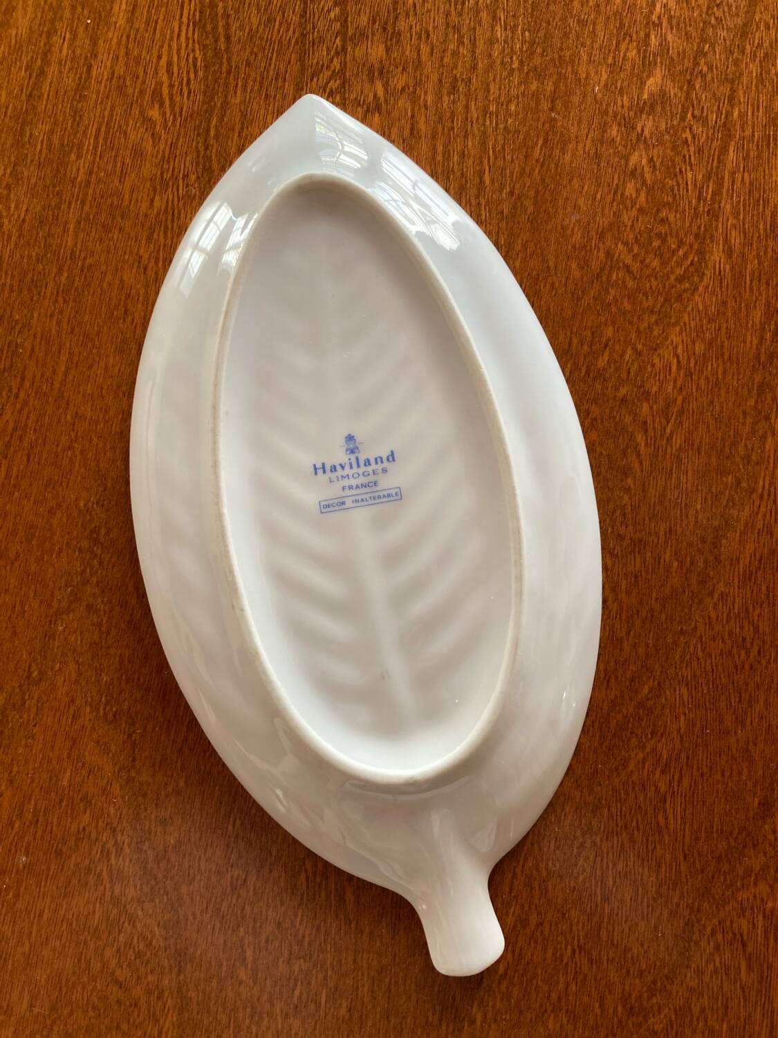 Haviland porcelain leaf-shaped appetizer dish with forget-me-not motif