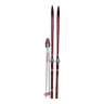 Paire de skis vintage en bois 199 cm couleur Bordeaux avec batons