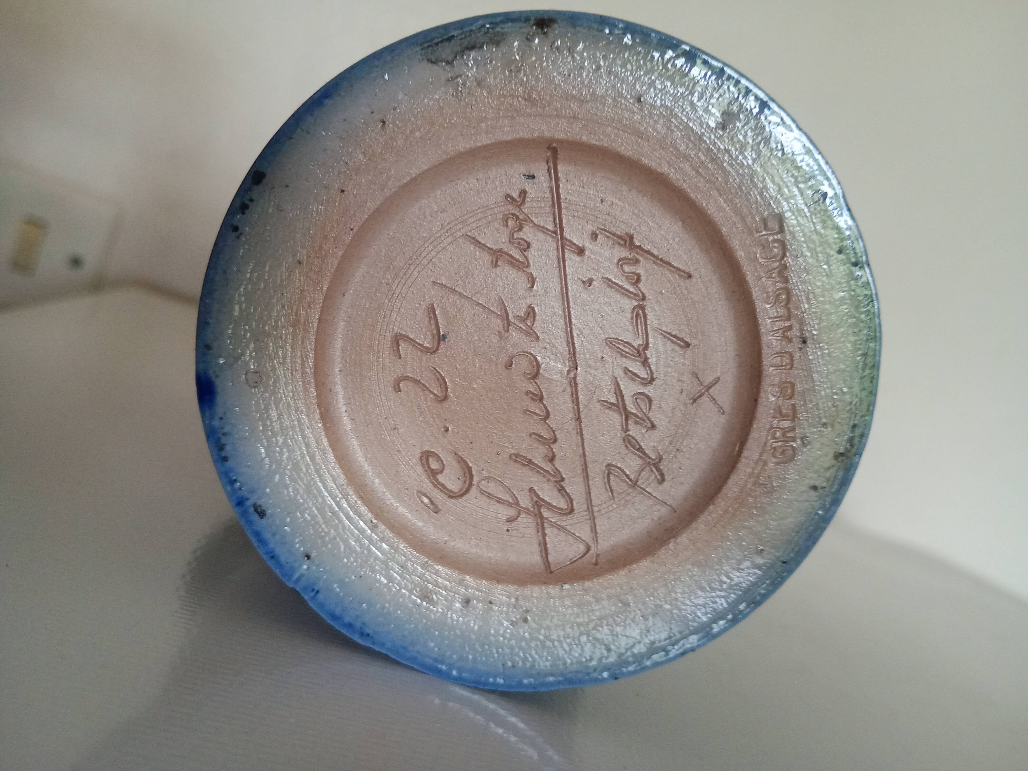 Betschdorf Schmitter Alsace stoneware, cobalt - Corolla vase with flowers