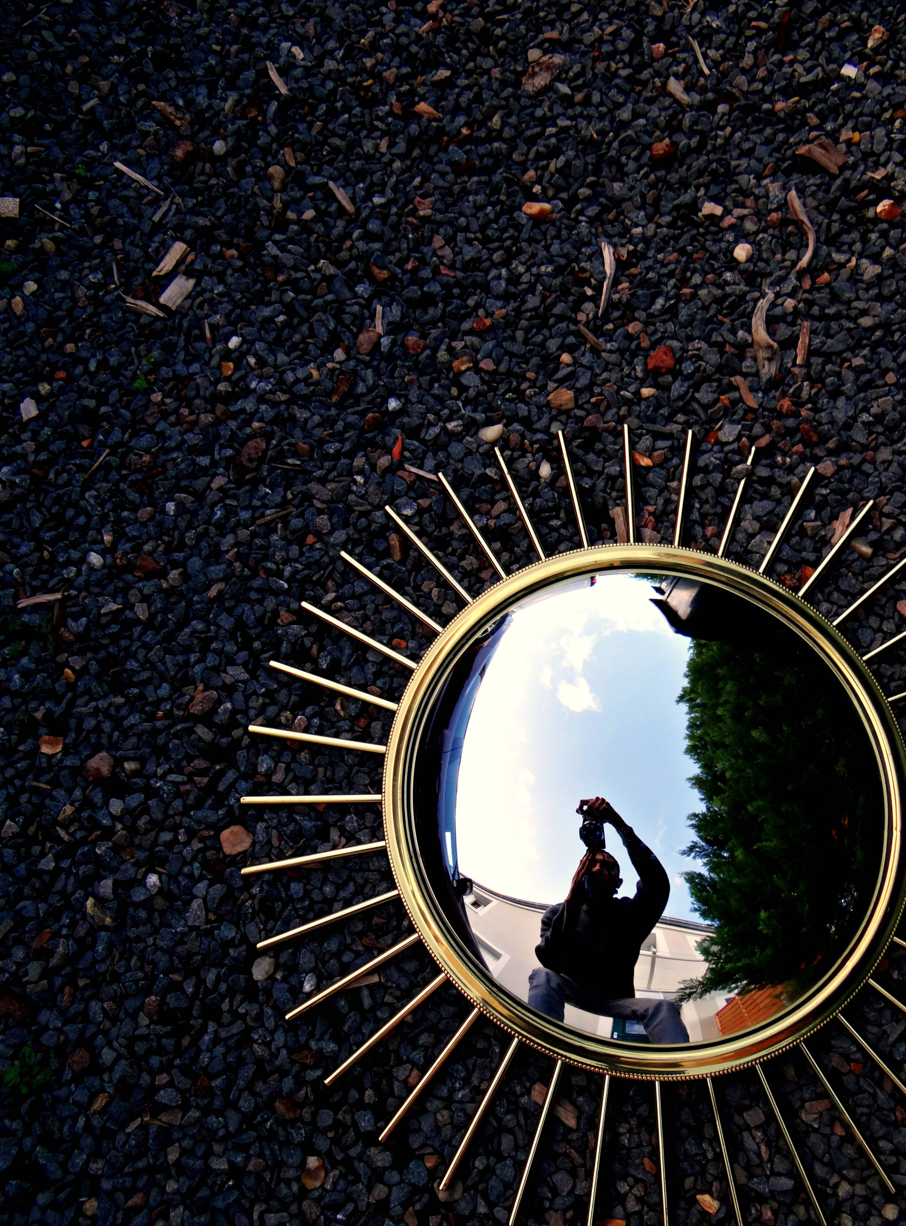 Mid-century 60s Gold Brass Witch Eye Sunburst Mirror