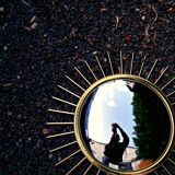 Miroir Soleil Sunburst œil de sorcière en laiton doré mid-century années 60