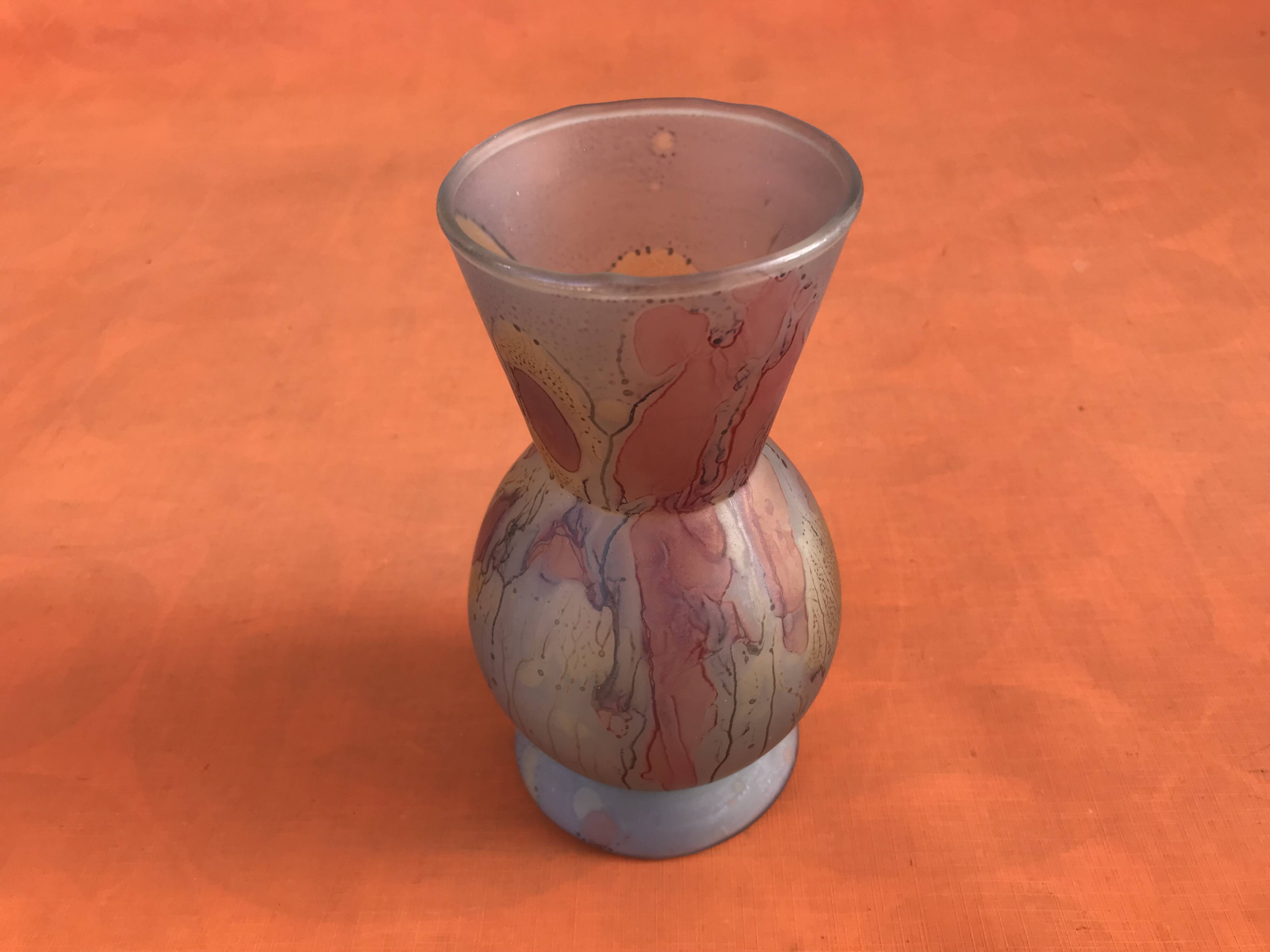 Piedouche vase Glass paste shades of lilac and yellow on a blue background