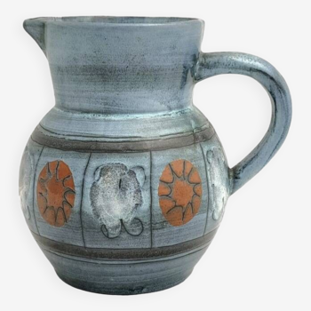 Jean DE LESPINASSE (1896-1979) - Blue enameled ceramic pitcher decorated with geometric patterns
