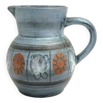 Jean DE LESPINASSE (1896-1979) - Blue enameled ceramic pitcher decorated with geometric patterns