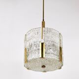 Kalmar Suspension Tambour Drum, Brass, Frosted Textured Glass, Austria, 1960s