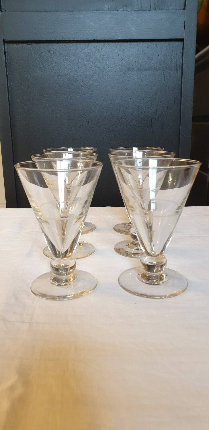 Six art deco glasses