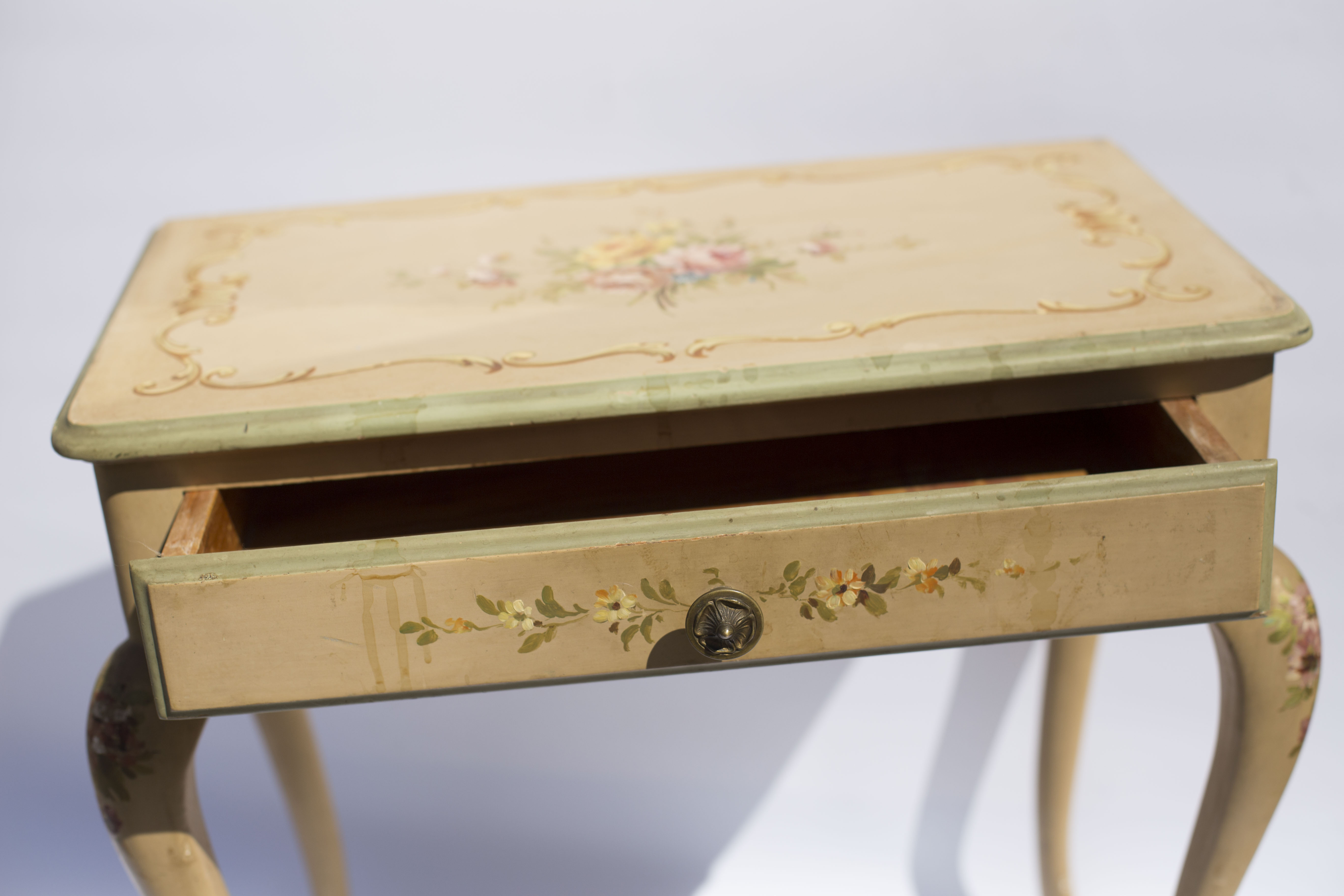 Pair of Louis XV style beside tables painted 50s