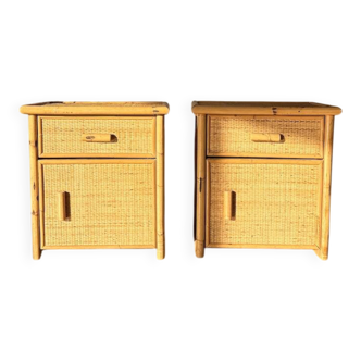 Pair of rattan bedside tables "Reina"
