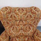 Set of 2 vintage armchairs in floral fabric with fringes from the 60s 70s