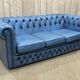 English Chesterfield 3-seater sofa in blue leather from the 1980s