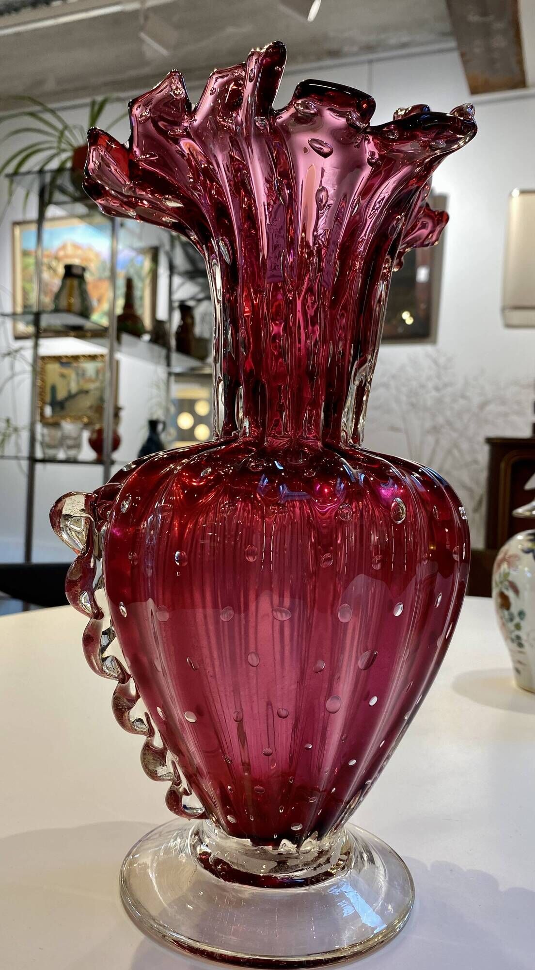 Murano glass vase, tinted and bubbled.