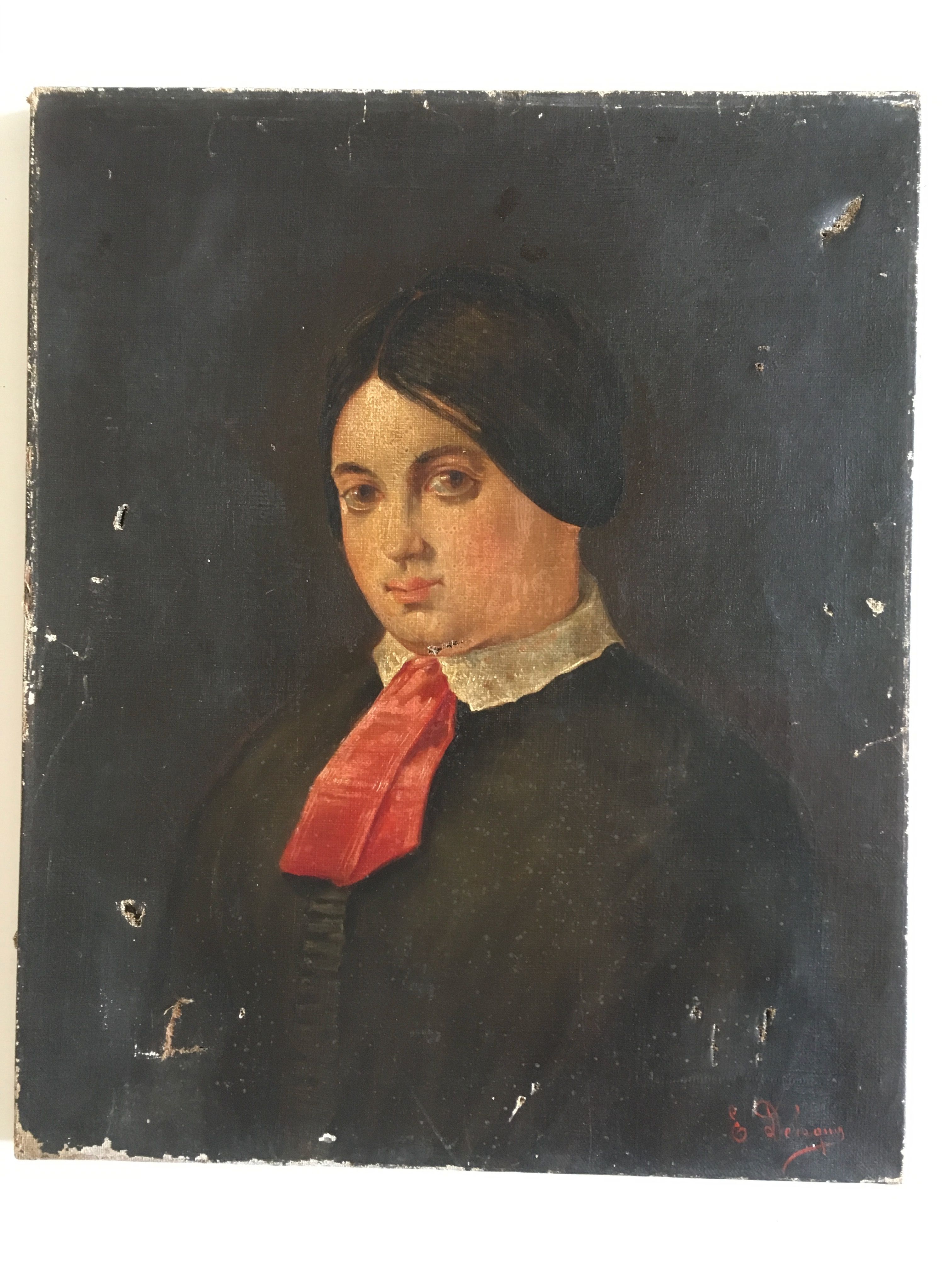 Portrait 19th wife around 1850, oil on canvas