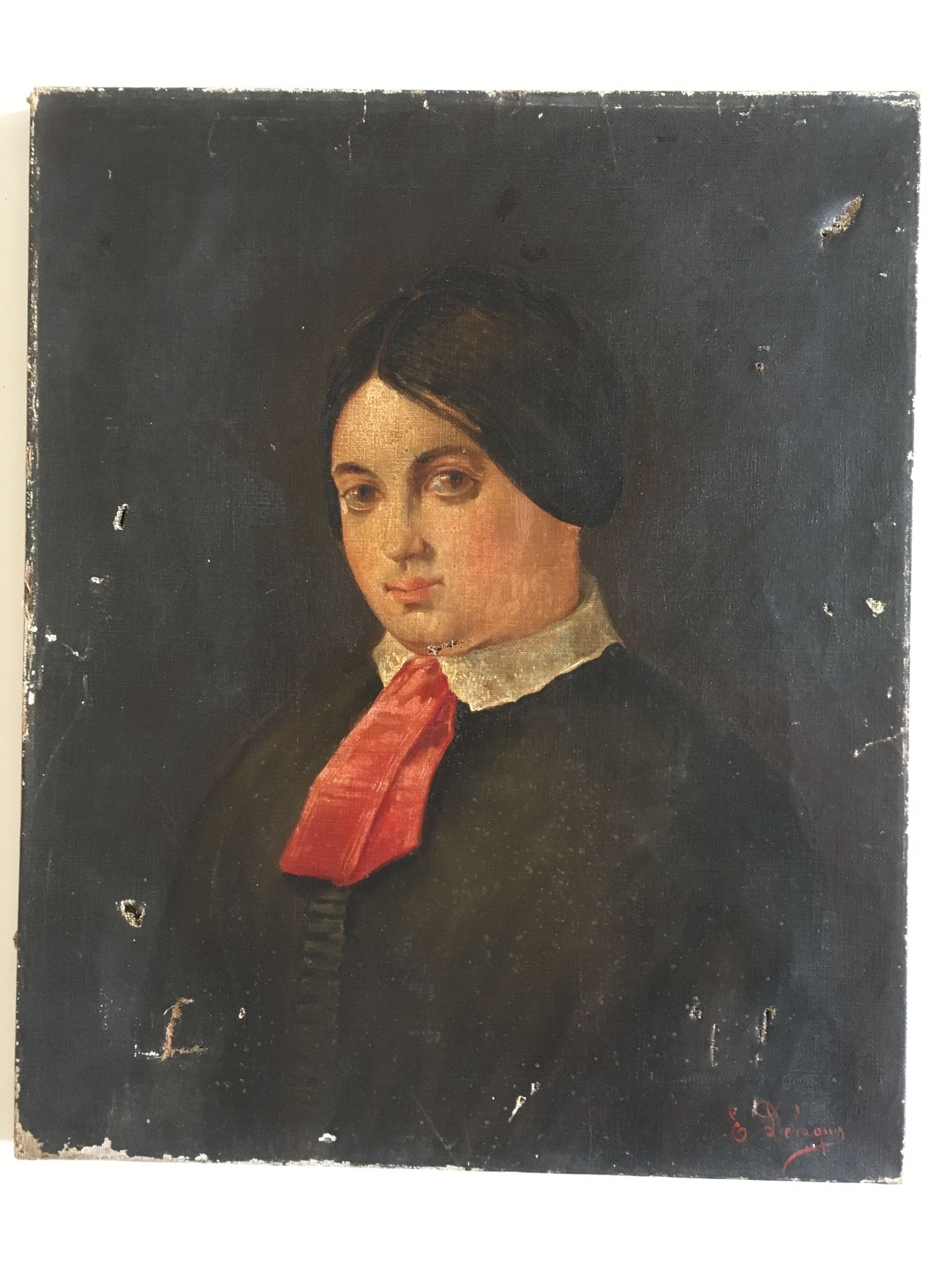 Portrait XIXe de femme vers 1850 huile sur toile