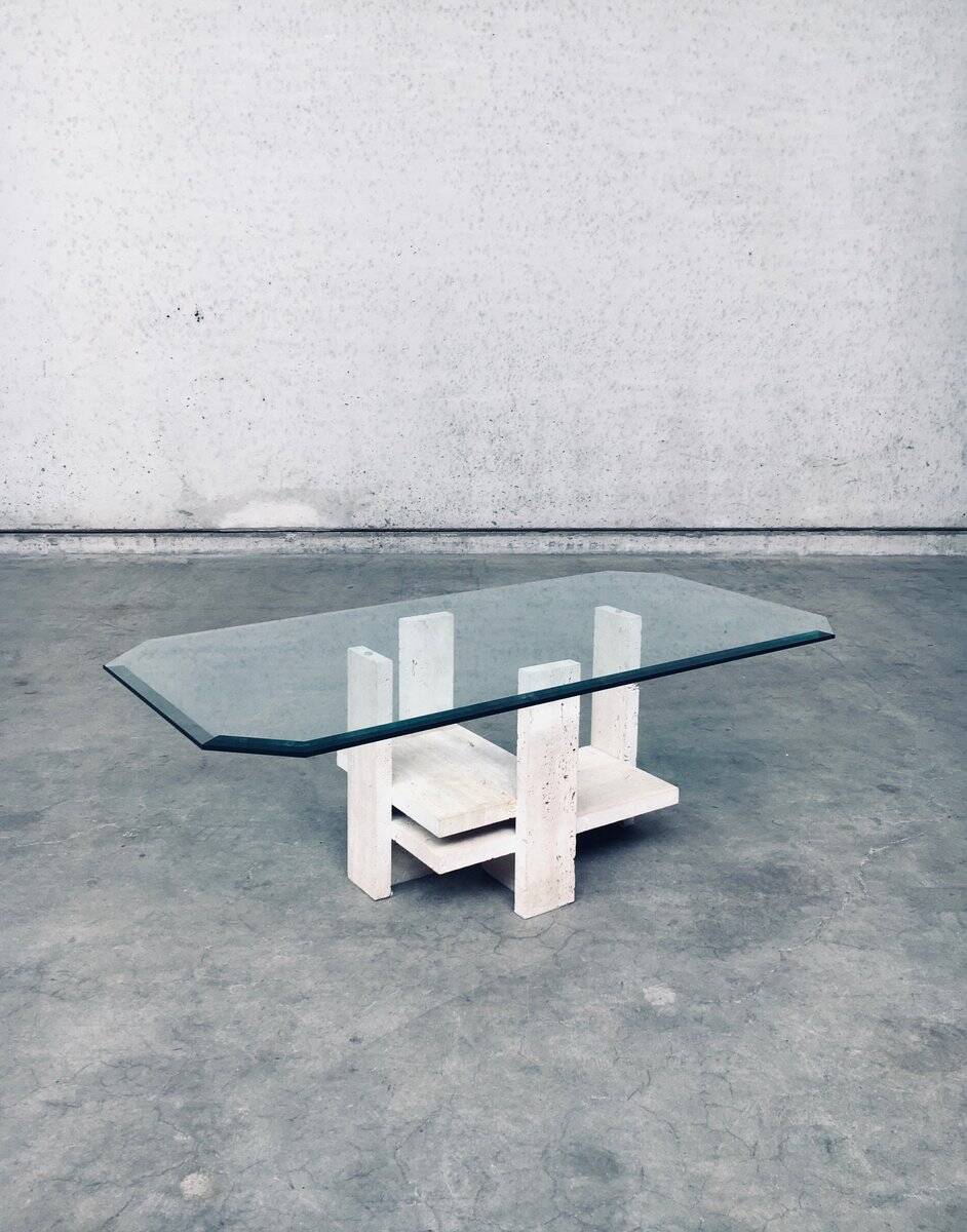 Brutalist Travertine Coffee Table by Willy Ballez, Belgium, 1970s
