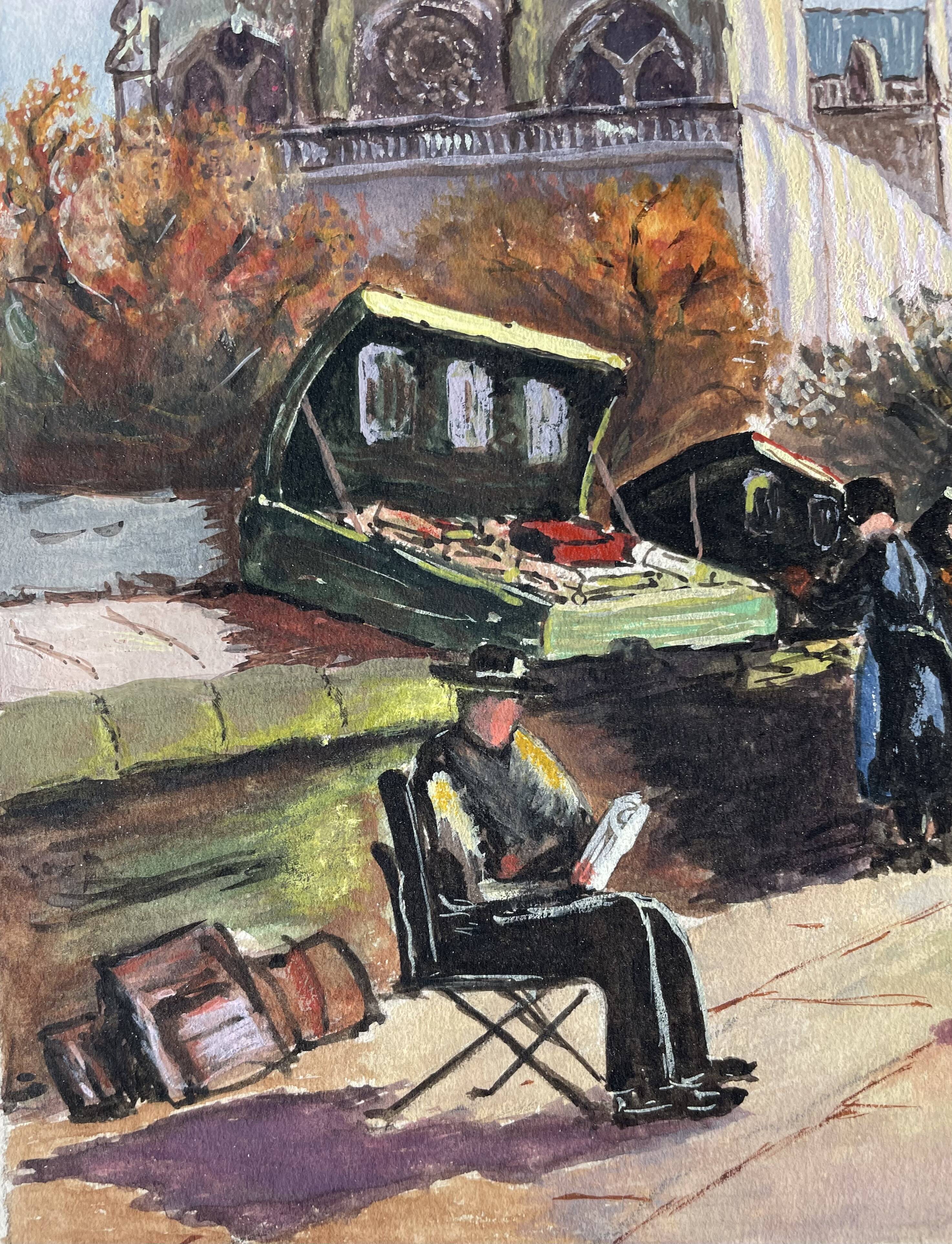 Ancient gouache on paper, Notre Dame de Paris