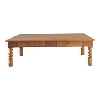 Large farmhouse-style coffee table with drawers, renovated oak.