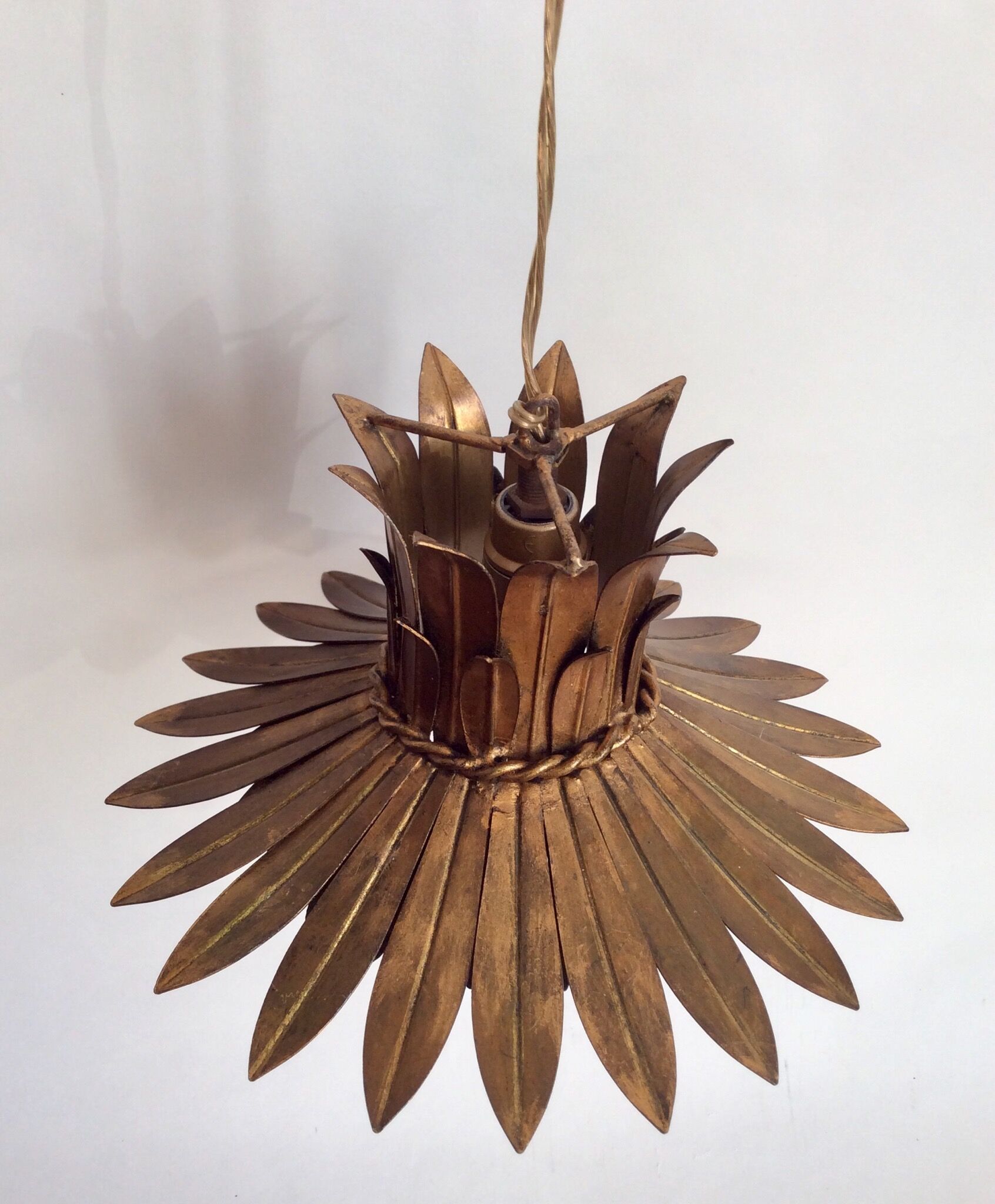 Pendant light  leaves gold metal, 50's