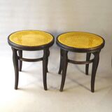 Pair of Thonet stools out of catalogue, circa 1890, new canework