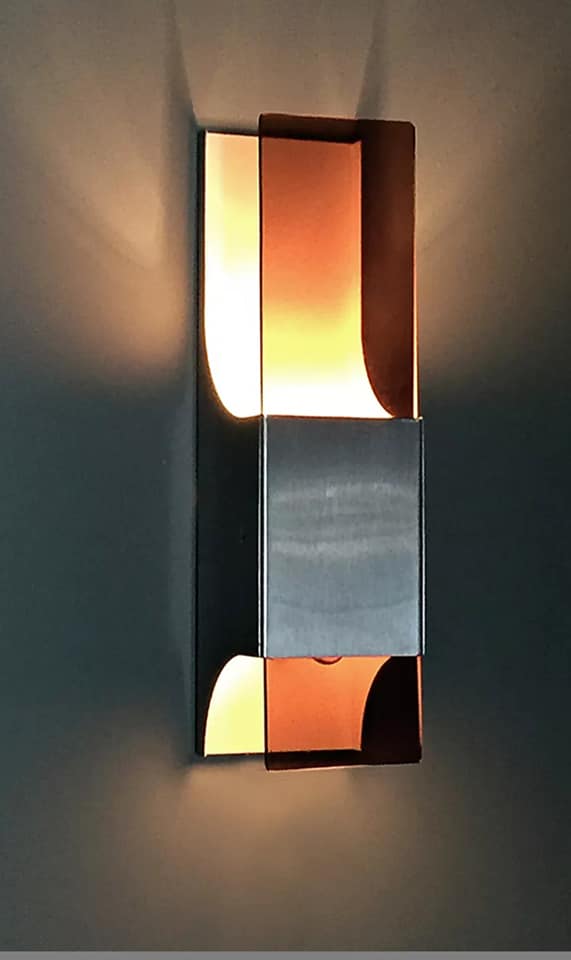 Two wall lights in stainless steel and the years Brown smoked Plexiglass early 1970.
