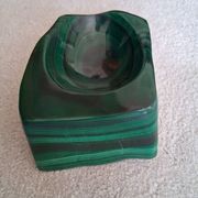 Vintage solid malachite block ashtray / Catch-all — Heavy geometric weighing 1.34 kg