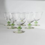 Ensemble de 6 verres à cocktail en verre de Murano vert vintage : verres à tige à bulles, années 1970, style italien du milieu du siècle.