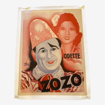 Affiche cirque art deco lithographique Odette et zozo entoillée 60 x 80 cm Rene Lefebvre