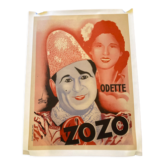 Circus poster art deco lithographic Odette et zozo canvas 60 x 80 cm Rene Lefebvre