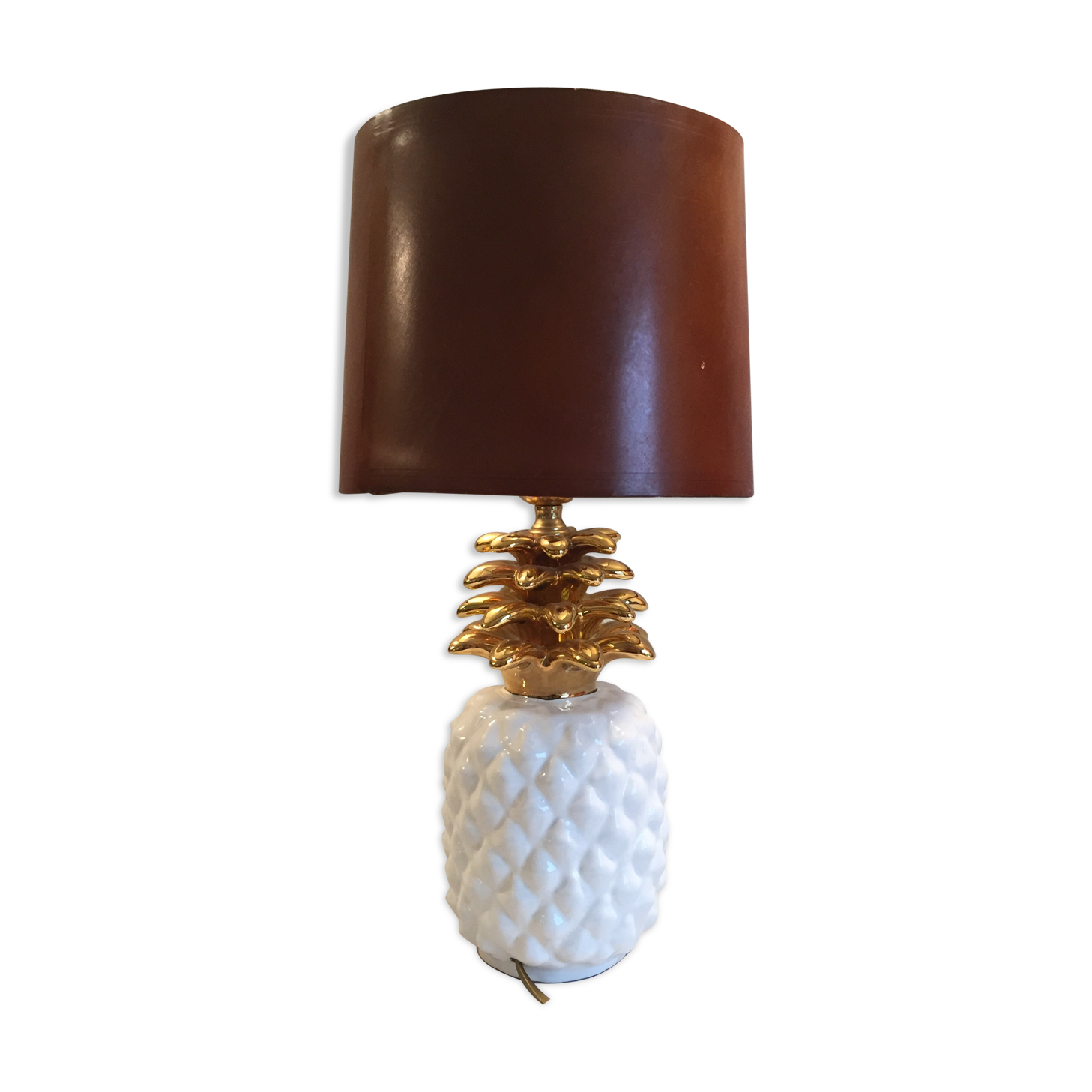 vintage pineapple lamp in ceramics shade brown leather