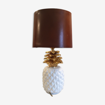 vintage pineapple lamp in ceramics shade brown leather