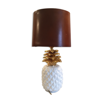 vintage pineapple lamp in ceramics shade brown leather