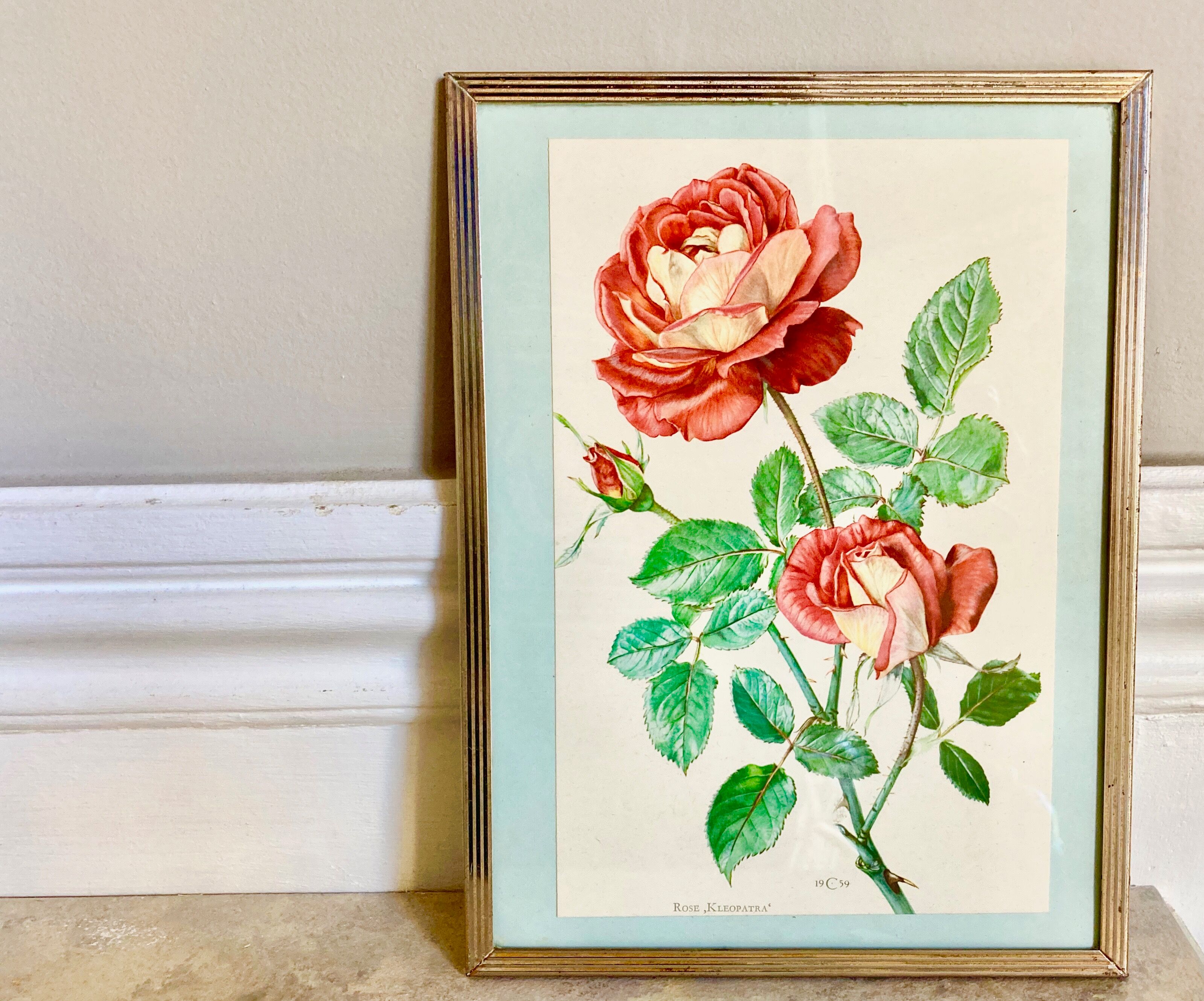 Botanical flower plank framed brass