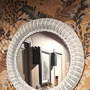 White rattan mirror, 1970s, France, decorative item for entryway or bedroom, large mirror