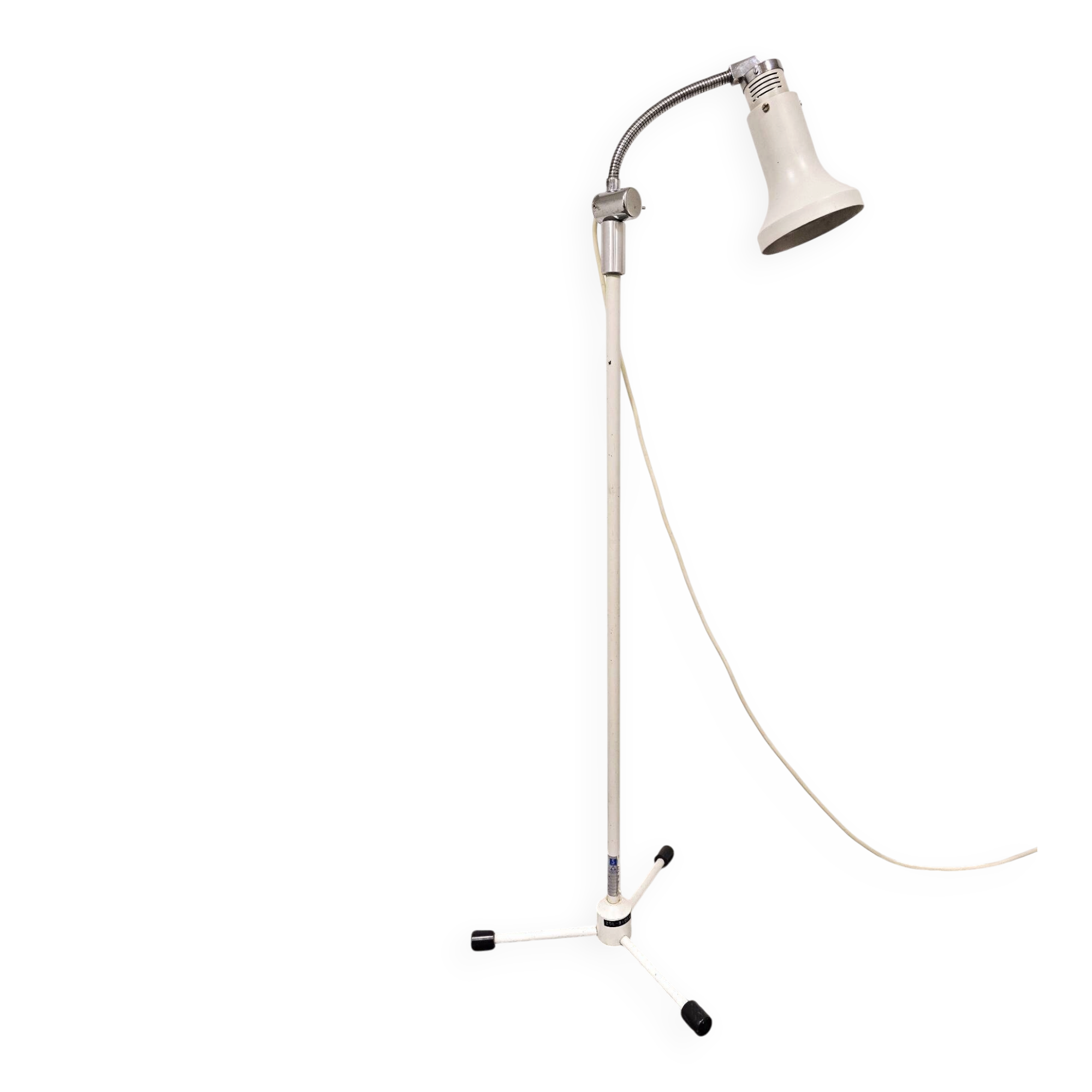 70s Gooseneck Metal Floor Lamp, Adjustable Height Tripod Base