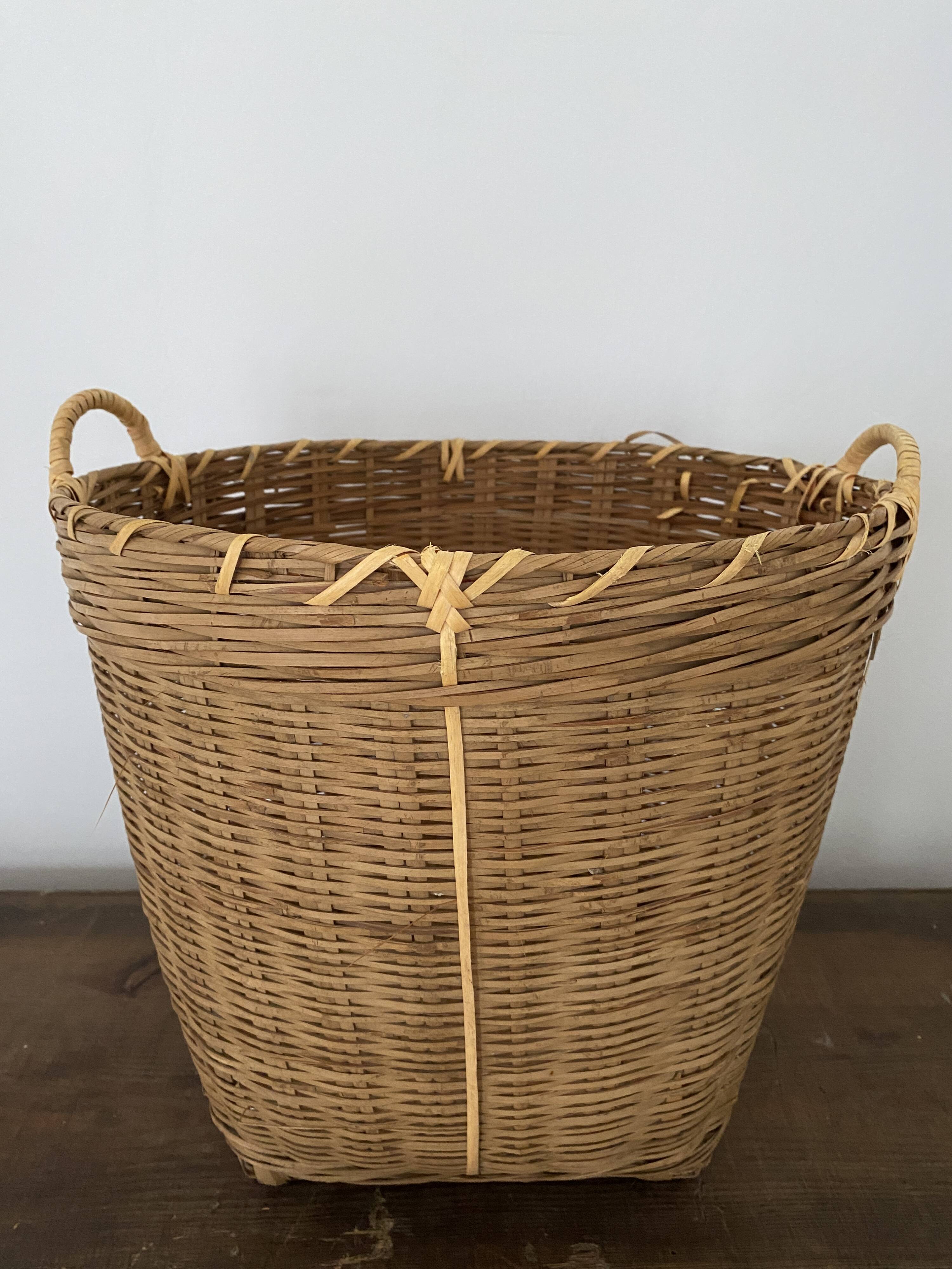 Basket, vintage bamboo laundry basket, toy basket, storage basket