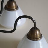 A modern Danish chandelier with 5 heads in opaline glass and brass, Art Deco, 1940s.