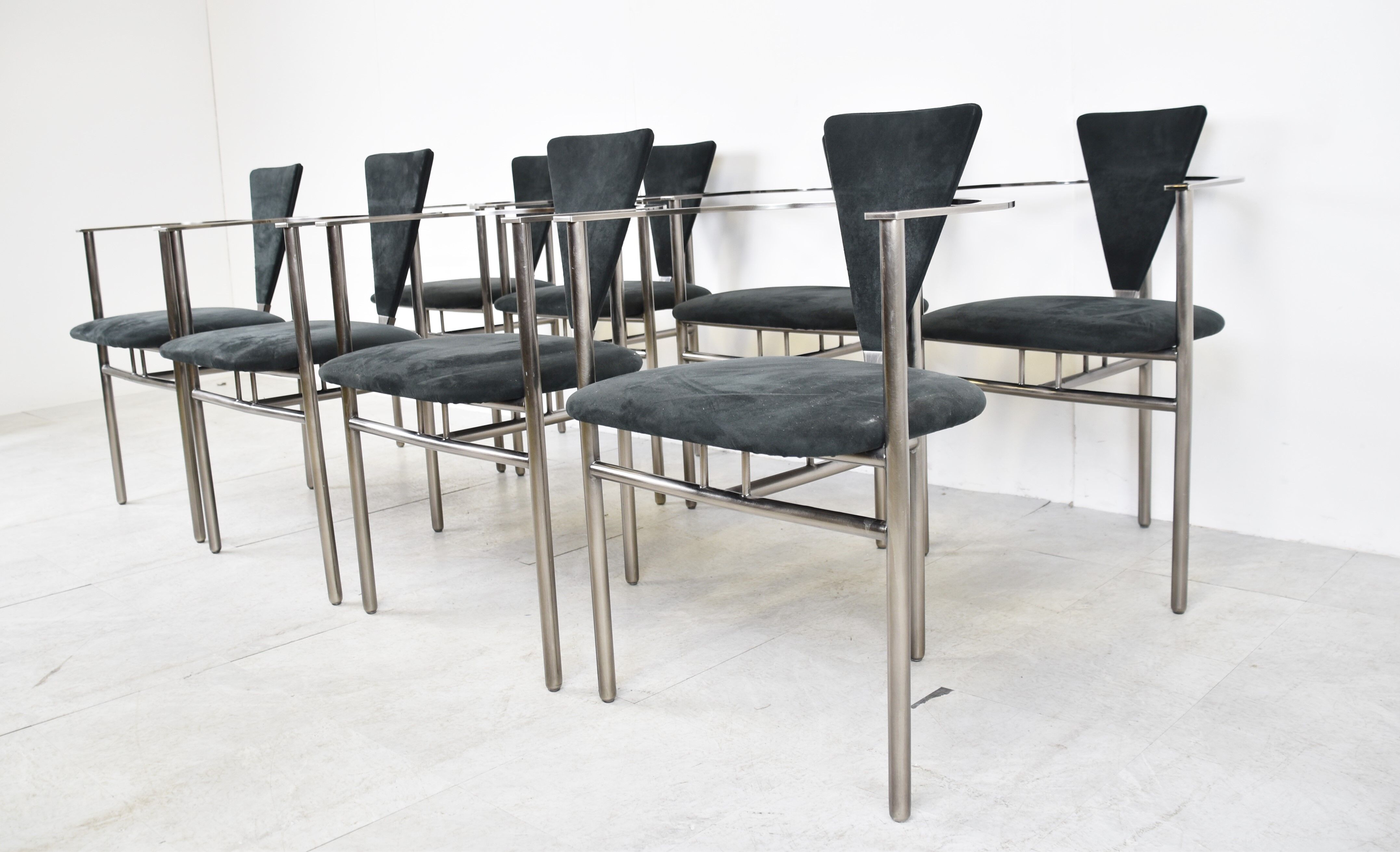 Set of 8 post modern dining chairs by Belgochrom, 1980s