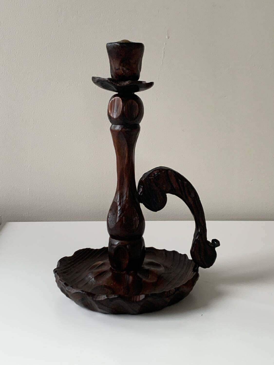 70s wooden candle holder