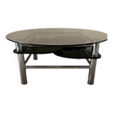 Vintage coffee table from the 80s in smoked glass and chrome metal
