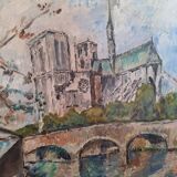 Oil painting depicting the Quai de Seine and booksellers.