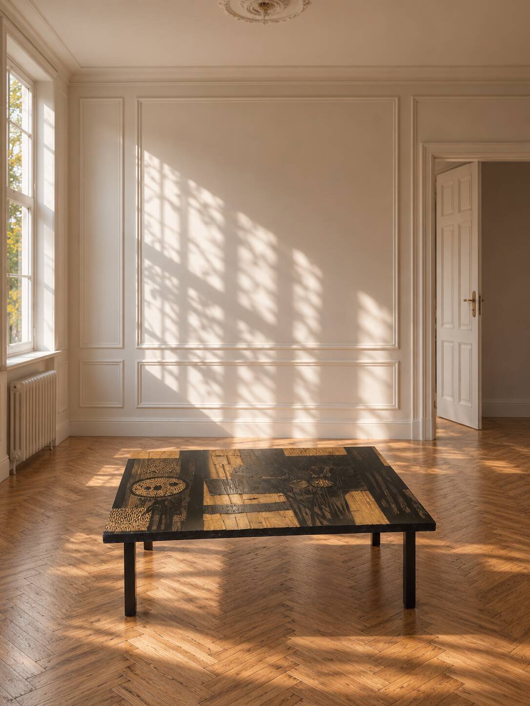 Coffee table wood - floral patterns - by victor cerrato